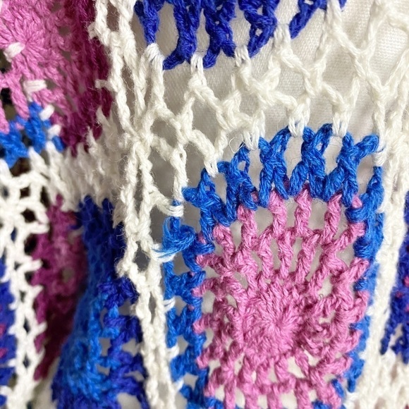Haband Womens Medium Granny Square Purple & Blue with White Crochet Jacket - Picture 10 of 10